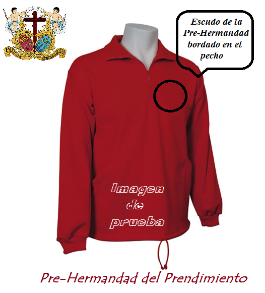 Reserva tu sudadera bordada a color de la Pre-Hermandad. Sudadera burdeos y bordado en el lado izquierdo del pecho.