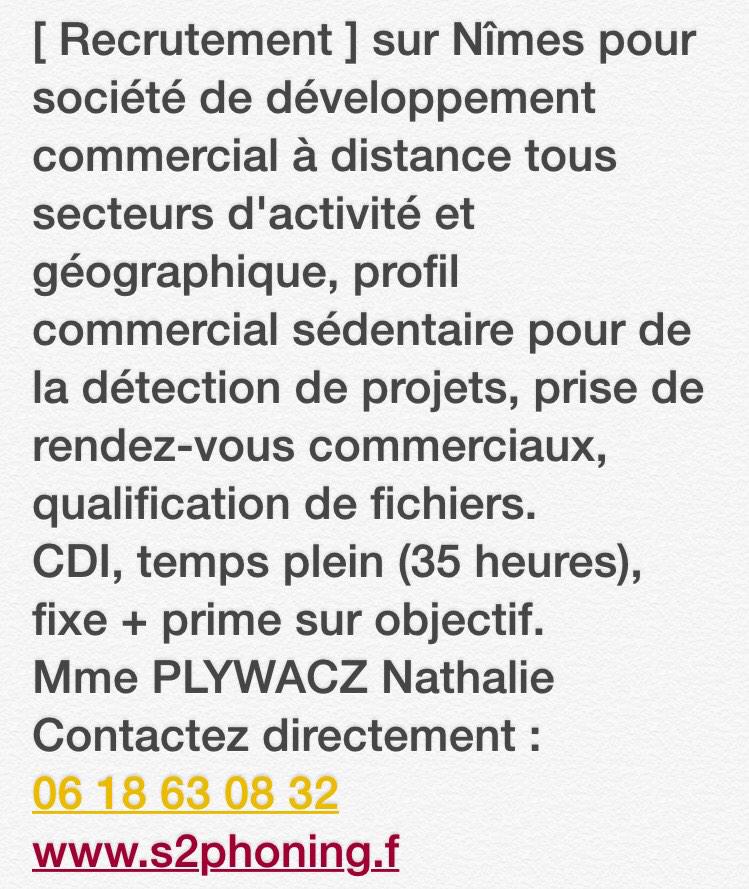 <a href="/novaelr/">NOVAE LR</a>  [ Offre #emploi ] Urgent    Start-Up de #Nîmes Recrute commerciaux Sédentaires (via @S2Phoning )