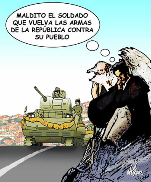 breinguash's tweet photo. Esta es la caricatura de Luiz Velázquez para este #25F ..."Maldito el soldado". #Politica #KluiverthRoa http://t.co/mq8NNAlUth