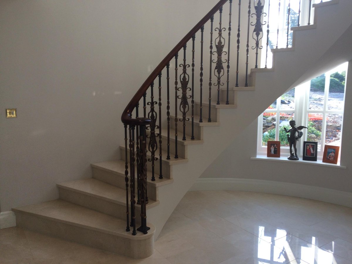 #Marble Flooring & #staircase in the #cremamarfil Marble. Also our lovely #Rosso Alacante Marble Mosaic :)