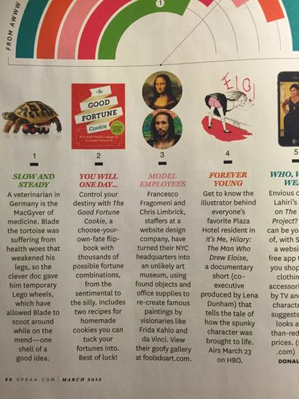 We've been featured in <a href="/O_Magazine/">Oprah Magazine</a> for their March issue! Follow us at instagram.com/foolsdoart #FineArt