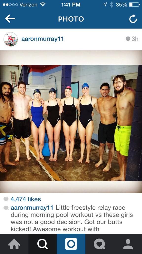 A little fun at Swim Atlanta this morning. Yes, FOOTBALL PLAYERS swim :)