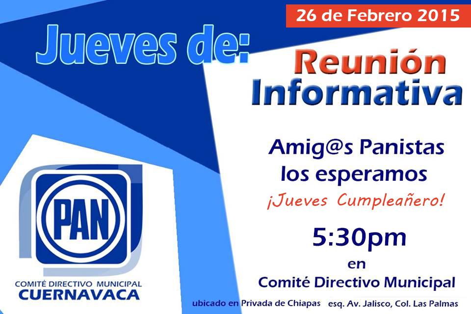 PAN_Cuernavaca's tweet photo. #Panistas de #Cuernavaca, los esperamos mañana 5:30pm, en las Oficinas del CDM #PAN Cuernavaca. http://t.co/eiSHdm7ciX