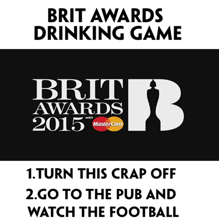 paddypower's tweet photo. Play the #BRITAwards drinking game! http://t.co/zyiT7A9GQV