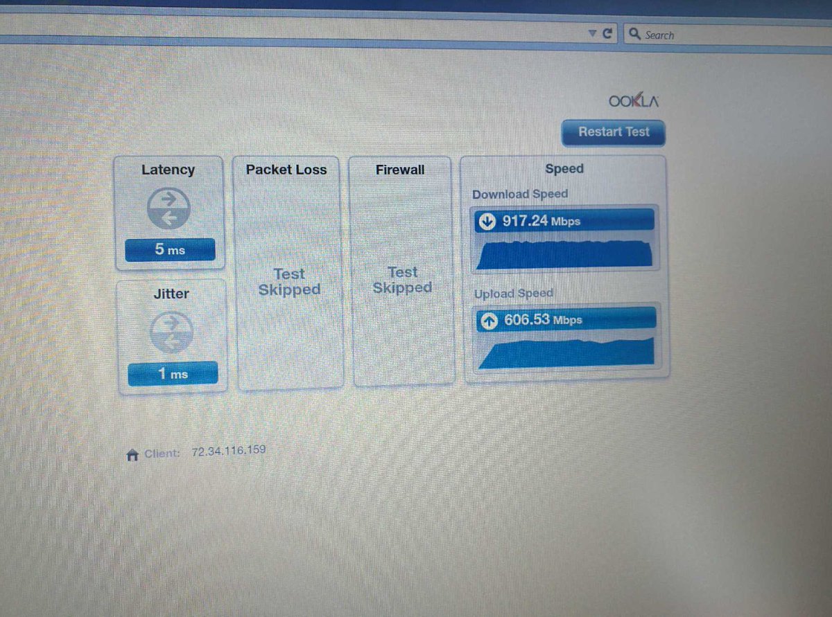 AskRace's tweet photo. Here's a screen shot of the speed test today at the first home in Boron to get Race fiber. #Fibertech http://t.co/ZwyFNzcWwl