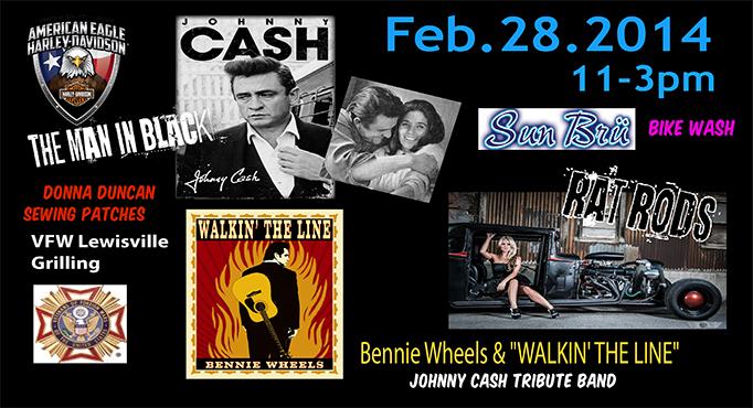 #Johnnycash @AmericanEagleHD Sat Feb 28. 11-3PM #Walkintheline a tribute Johnny Cash band live, free food and beer!