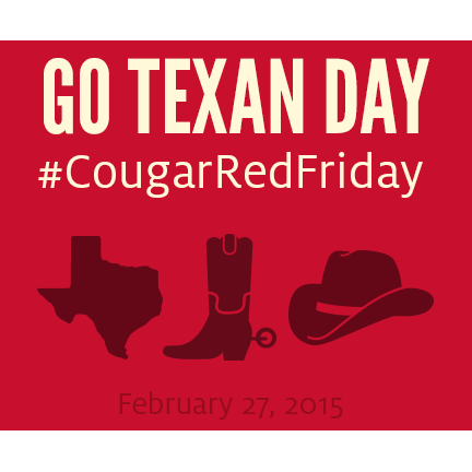 UHouston's tweet photo. Tomorrow is Go Texan Day! Wear your western attire with pride and don't forget it's also #CougarRedFriday. http://t.co/QHZgRGFMq5