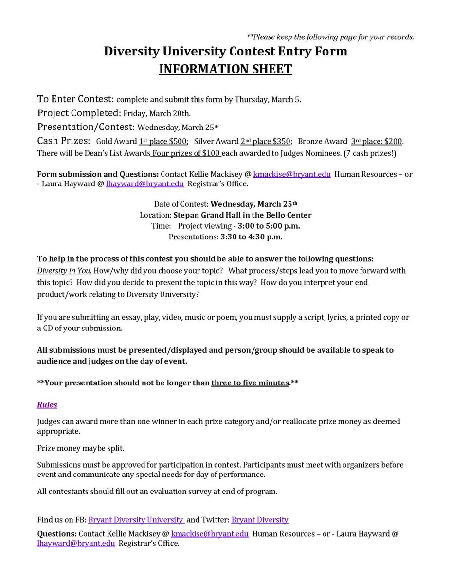 Applications Available! Fill out and return to Human Resources or Registrar's Office by THURSDAY, MARCH 5th!!