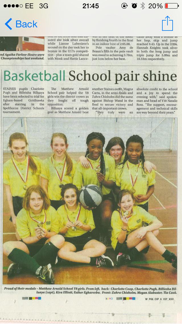 Year 8's girls basketball team making the Headlines :)