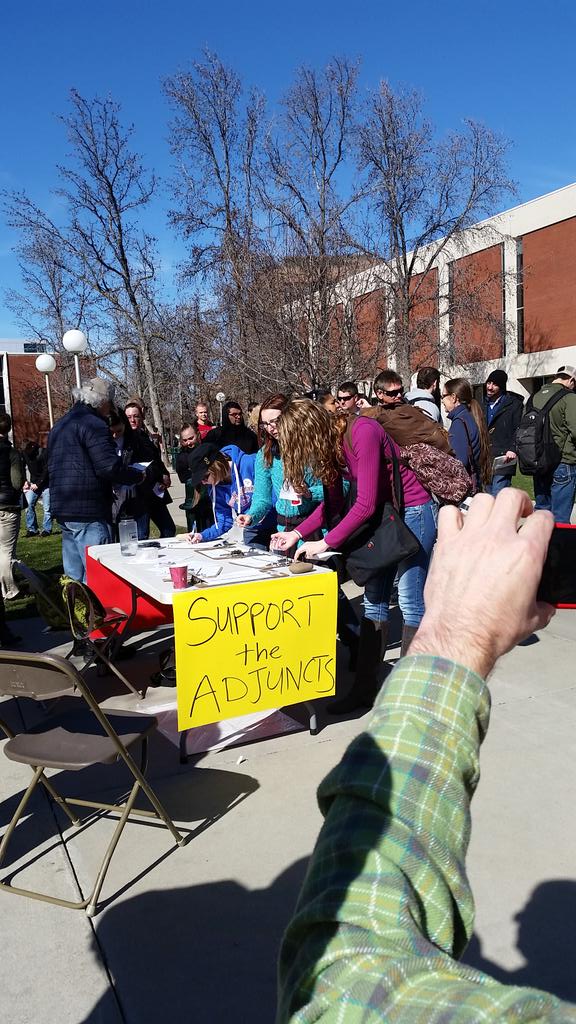 IdahoAFLCIO's tweet photo. Standing in Solidarity with BSU Adjunct Faculty. #fairwages #qualityeducation #adjunctwalkout http://t.co/zArewa1X5h