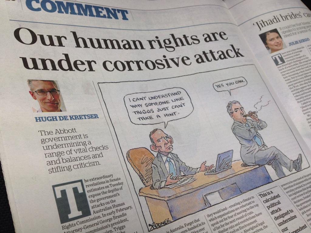 Our <a href="/HughdeKretser/">Hugh de Kretser</a> in today's <a href="/theage/">The Age</a> on Gov's corrosive attacks on <a href="/AusHumanRights/">Australian Human Rights Commission</a> Commission m.theage.com.au/comment/attack…