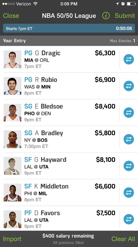 DFSTop10's tweet image. Throwing out a free winner for today's slate for 50/50 games. #dfs #fanduel #DraftKings