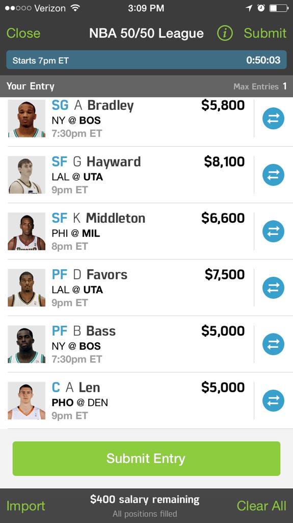 DFSTop10's tweet image. Throwing out a free winner for today's slate for 50/50 games. #dfs #fanduel #DraftKings