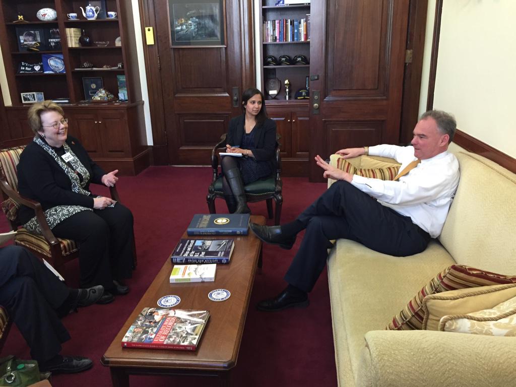 timkaine's tweet photo. Met w/ @UVA President Sullivan & discussed #TeachSafe Relationships Act that I intro’d after meeting w/ UVA students http://t.co/2mQdGyZygZ