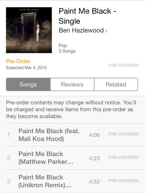 malikoa's tweet photo. UM, RETWEET IF YOU PREORDERED THE SINGLE? I'M GETTING EXCITED! #PAINTMEBLACK http://t.co/9qrHdtSggy @benhazlewood xx http://t.co/0XGLejDWzF