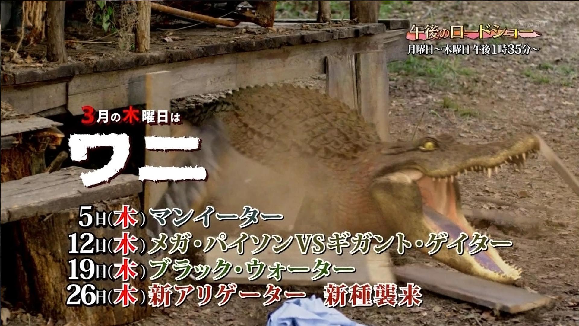 霧 Na Twitteru 午後ロー 3月の木曜日はワニ 5日マンイーター 地上波初 12日メガ パイソンvsギガント ゲイター 19日ブラック ウォーター 26日新アリゲーター 新種襲来 地上波初 Tvtokyo Http T Co Zmgff8yeyn Twitter