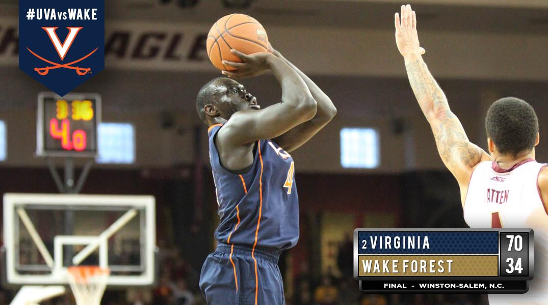 UVAMensHoops's tweet photo. No. 2 Virginia improves to 26-1, 14-1 ACC with a 70-34 win over @TieDyeNation. Hoos host Virginia Tech on Saturday. http://t.co/7SlvXKRJeE
