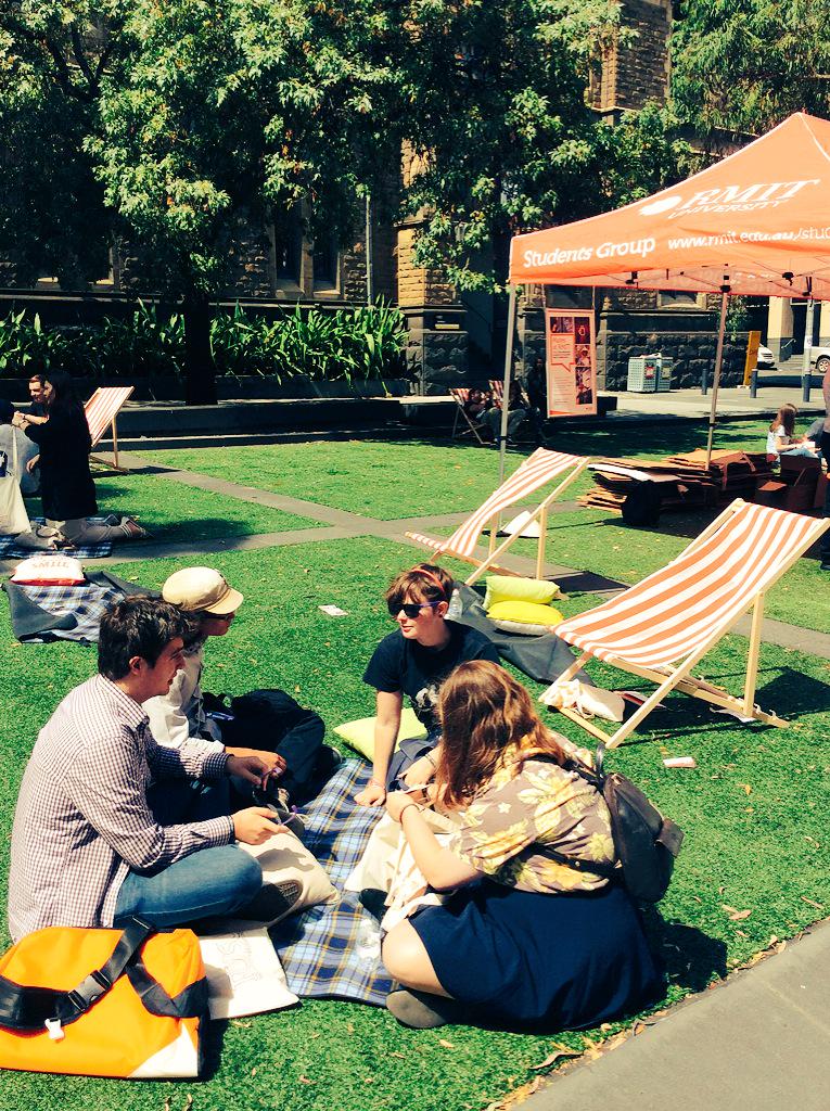 RMIT's tweet photo. Relax, we're not finished yet! You can still catch the end of our City Welcome Day! #RMITGetStarted http://t.co/kpZizOzkot