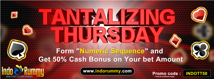 IndoRummy's tweet photo. Form "Numeric Sequence" and Get 50% Cash Bonus on Your bet Amount at http://t.co/MBAoSUoOw5 Use Promo Code- #INDOTT50 http://t.co/uaENwKLJnm