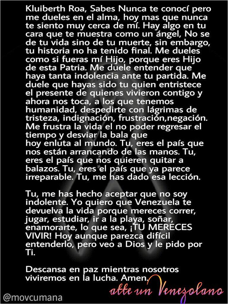 dime_venezuela's tweet photo. Te llevaremos con nosotros así como a los demás héroes. Seguiremos luchando por un cambio para todos. QEPD 2/2 http://t.co/d4FrN7TKml