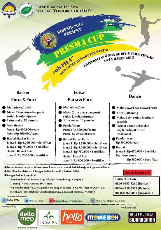 12-15/3/15 | Presma Cup (Lomba Basket, Futsal, Dance) Biofair UAJY di GOR Kridosono | 089693535260  -<a href="/biofair_uajy/">Biofair UAJY</a>