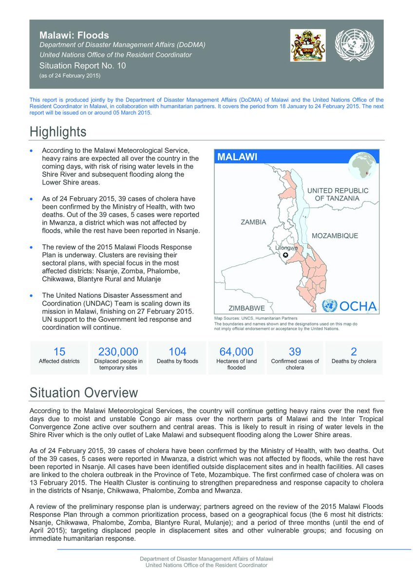 UNMalawi's tweet photo. Download #malawifloods Situation Report as of Feb 24th https://t.co/KJ1yvsjFH5 http://t.co/YNipl5oulT
