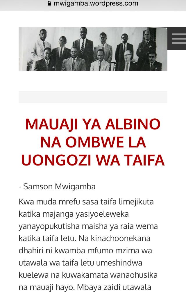 Mwigambas's tweet photo. MAUAJI YA ALBINO NA OMBWE LA UONGOZI WA TAIFA http://t.co/ut2mpQJH9l http://t.co/8TCsgaSpdG