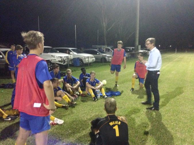 TGSFball's tweet photo. Pre-Season game against USQ. First XI coach Matt Bell in control. http://t.co/vcMwT4WvwH