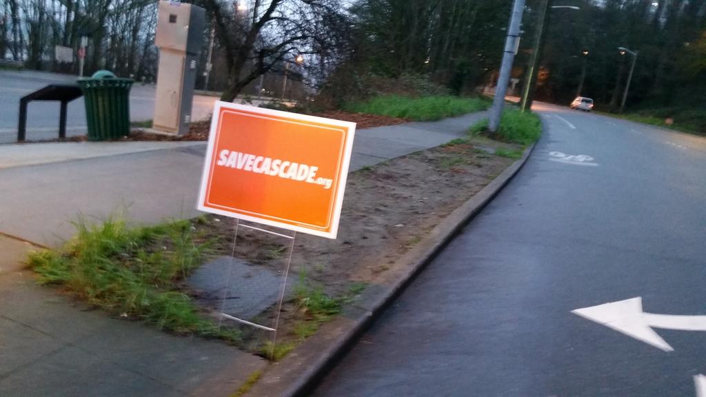 SaveCascade's tweet image. Looks like there are some awesome #SaveCascade signs out there! MT @AnsibleMe  @publicolanews @seabikeblog #SEAbikes