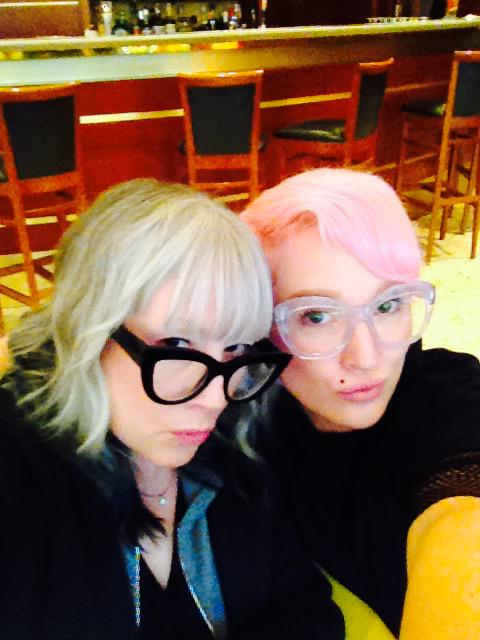 Camping it up with mac_nicole_t in between shows. #MACCosmetics #mfw #srartists #glassesflip