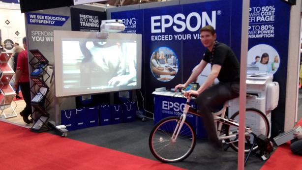 EpsonUK's tweet image. Pedaling for print at @EICEmanchester with #WorkForcePro - Stop by Stand D1 to have a go! #education #EICE