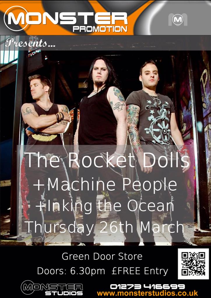 MonsterPromote's tweet photo. Tminus 29days till @TheRocketDolls @MachinePeople and @InkingTheOcean rock @greendoorstore #brighton #gig #free http://t.co/Ya4YYs4n0T