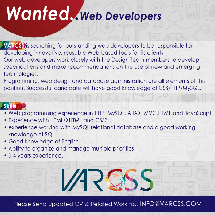 مطلوب: Web Developers
#ريتويت #الأردن #عمان #Amman #JO #JobsInAmman
@varcss