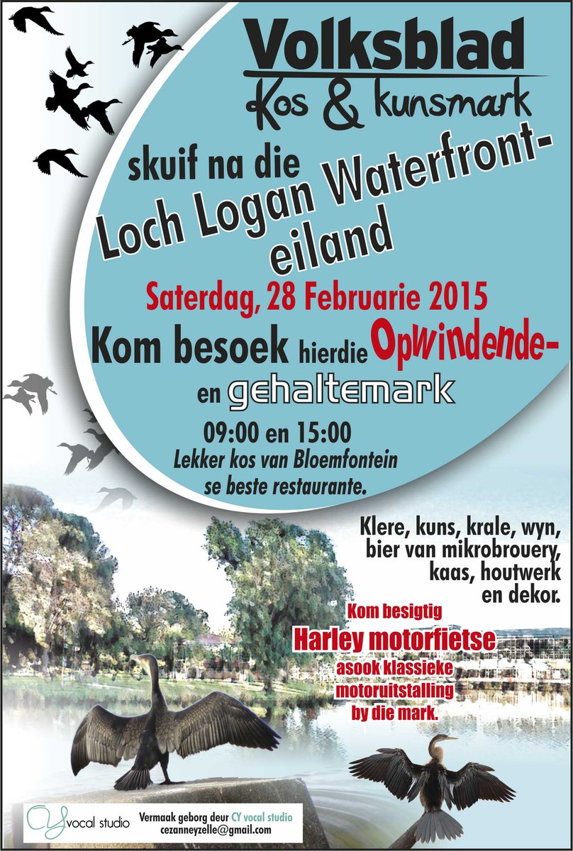 LochLoganSA's tweet photo. Kom geniet die Volksblad kos en kunsmark hierdie naweek op die Loch Logan Waterfront-eiland http://t.co/c7YYMLjUsc