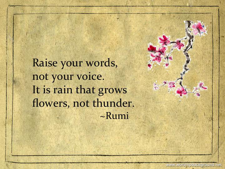 Raise your words not your voice. It is rain that grows flowers not thunder.- Rumi