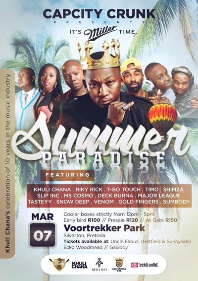 Dont forget to hash tag #EckoSA #CapCityCrunk #SummerParadise #KhuliChana10years #ItsMillerTime (Part3)