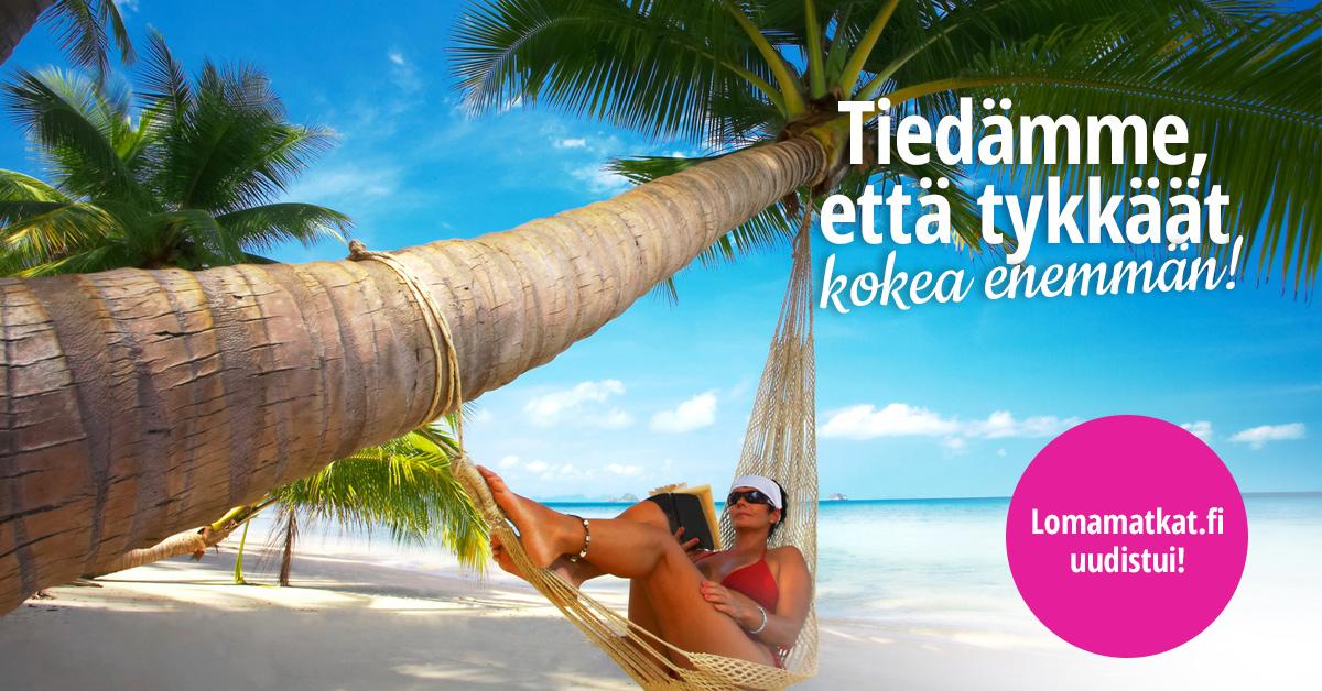 Lomamatkat.fi uudistui. Tervetuloa matkaostoksille – kurkkaa myös avajaistarjoukset! lomamatkat.fi/?cmpcid=926