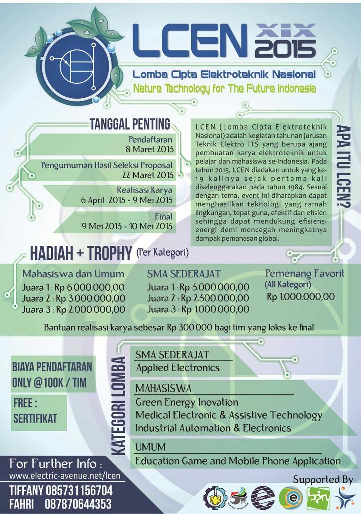 Pendaftaran LCEN dibuka cuma sampai 8 maret. Ayo segera daftarkan idemu di electric-avenue.net/lcen
