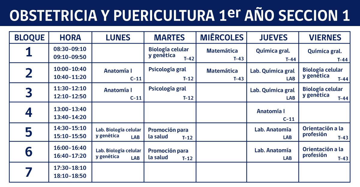 uiberocl's tweet image. Estudiantes de primer año de Obstetricia y Puericultura, conozcan aquí sus horarios según su sección.