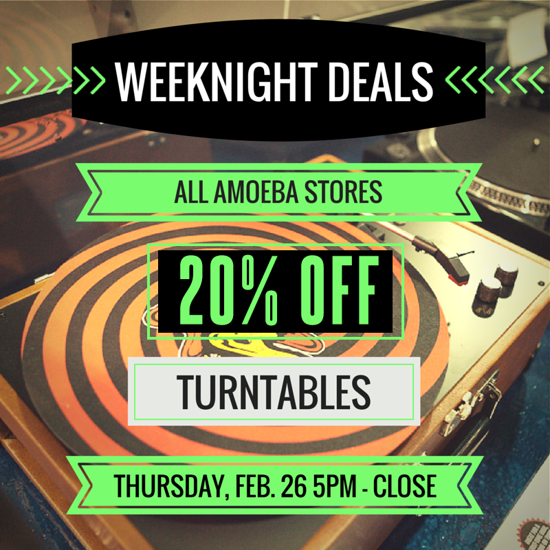 20% off all turntables TODAY at our stores after 5pm!! #WeeknightDeals