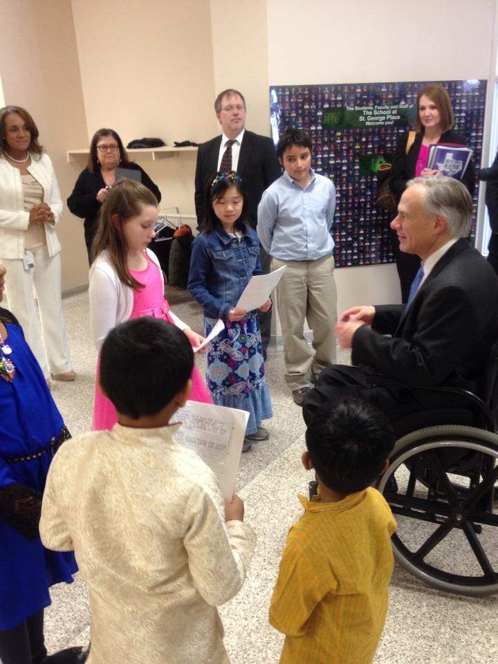 Houston ISD (@houstonisd) on Twitter photo Students at <a href="/Sch_StGeorgePl/">School at St. George</a> greet <a href="/GregAbbott_TX/">Greg Abbott</a> in six different languages before he tours pre-K classrooms. Students at <a href="/Sch_StGeorgePl/">School at St. George</a> greet <a href="/GregAbbott_TX/">Greg Abbott</a> in six different languages before he tours pre-K classrooms.