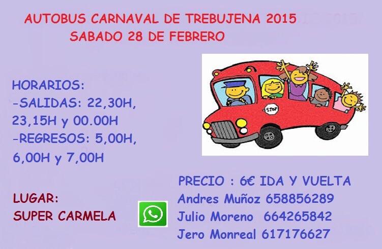 juliofarruco2's tweet photo. Autobús Carnaval de Trebujena 2015! 6€ ida y vuelta. Reserva tu plaza. WPP o MD RTRT http://t.co/UBommXdonE