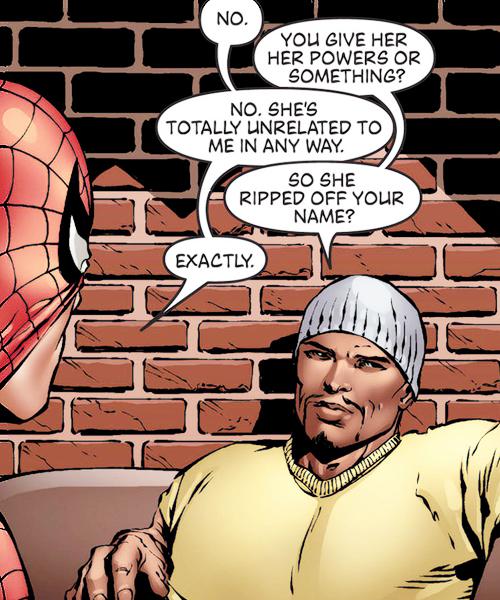 PowerOfTheFist's tweet image. "Wait, so she jus' ripped of your name Spidey?"