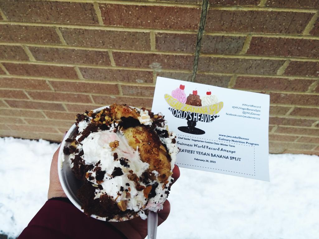 JWUDCommuters's tweet image. Congrats to Chef Sack&apos;s Vegetarian Cuisine class for making the world&apos;s heaviest vegan banana split!