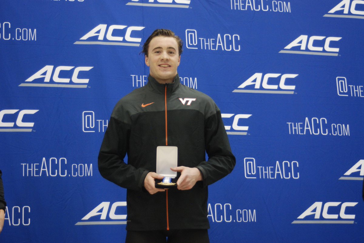 HokiesSwimDive's tweet image. Here's a shot of sophomore Brandon Fiala on the podium with his gold medal. #firstofmany