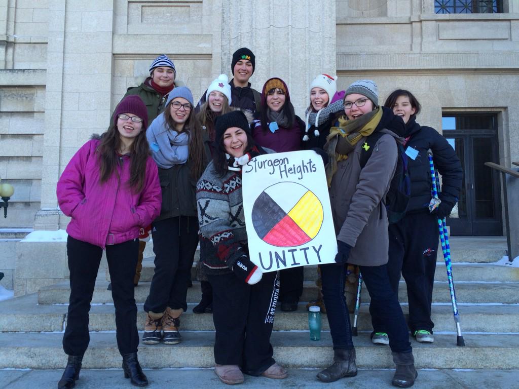 CSHCGRAD2015's tweet image. "We are not marching for racism we are marching for unity" some of the CSHC students at the @STARTwpg rally #STARTwpg