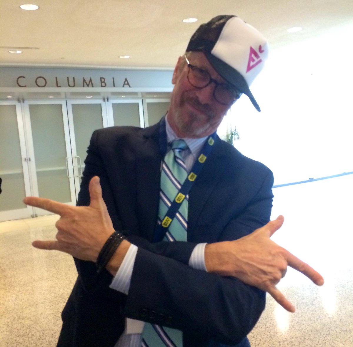 The esteemed @MichelNischan of <a href="/WholesomeWave/">Wholesome</a> is stylin' in a new <a href="/TeamFNV/">Fruits and Veggies</a> hat #PHASummit  #letsmove #gimmefive