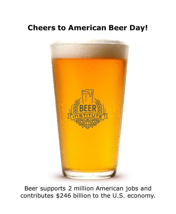 beerinstitute's tweet photo. Happy #AmericanBeerDay! Beer supports 2 million American jobs &amp; contributes $246 billion to the economy. #thinkbeer http://t.co/HjBZkWTMSL