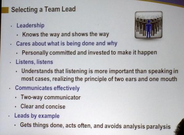 johnmnielson's tweet image. &quot;2 ears and 1 mouth: use them proportionately&quot; + other #ERP Team Lead characteristics from K. Moore #Projects2014
