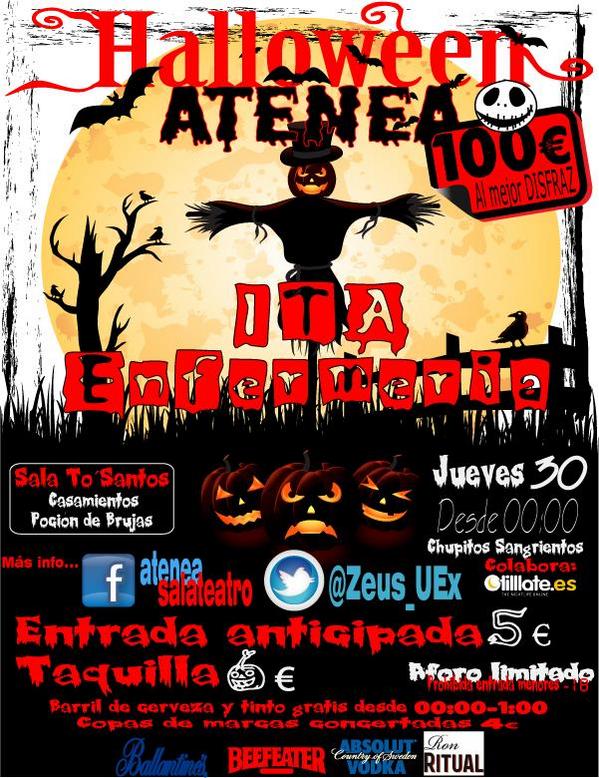 sreyes4_'s tweet photo. "@Zeus_UEx: Enfermería, ITA, Halloween, Chupitos, Regalos, Ambientazo, JUERNES... ESTO ES ATENEA http://t.co/TA3HgzNs10" --ENTRADAS AQUI